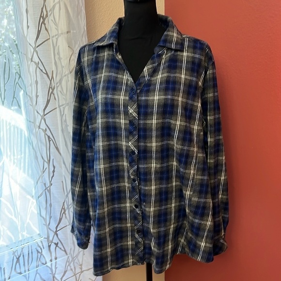 Great Northwest Indigo Plaid Button Down Top Size 3X - Picture 1 of 9